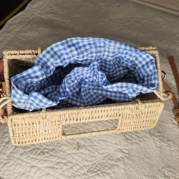 C&C California Half Moon Rattan Bag Cross Body Hand Purse Wicker Gingham - Picture 5 of 16